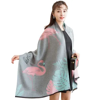 

European and American style ladies fashion popular Flamingo printing cashmere shawl warm scarf Thick Travel Blanket Best Gift