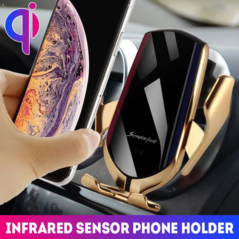 Moda carro suporte de carregamento sem fio qi 1 pcs detecção infravermelha automático aperto carro carregador sem fio novo 10 w