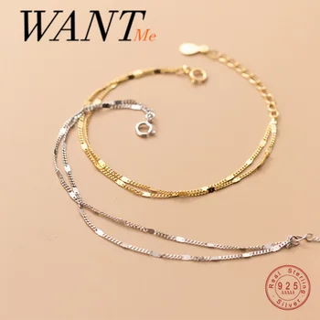 

WANTME Punk Double Geometric Cuban Link Chain Charm Bracelet & Bangle for Women Real 925 Sterling Silver Hip Hop Unisex Jewelry