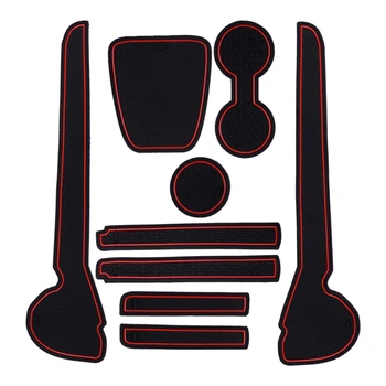 

beler 9pcs Rubber Non-Slip Dust Cup Door Slot Center Console Liner Trim Mat Pad fit for VW Polo GTI 2011-2014 2015 2016 2017