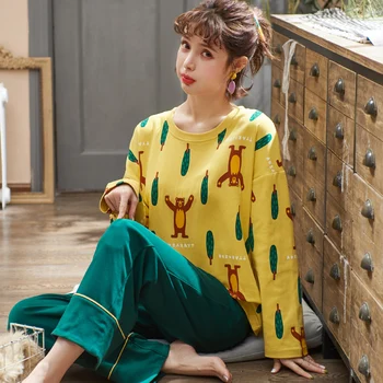 

Cute Cartoon Lovely Sleepwear Female Pajamas Set Pijamas Women Pyjamas Suit Casual Clothing Set Big Yards Nightwear Nightclothes