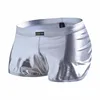 Men PU Boxers Shorts Sexy Leg Split Underpants Faux Leather Gold Silver Stage Exotic Stage show night club Gay Underwear 5