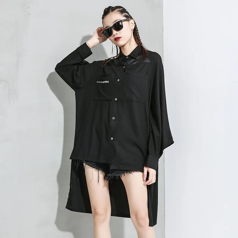 

2020 Spring Cardigan Letter Printing Irregular Shirt Front Short Backside Length Fashion Blouse And Tops Female