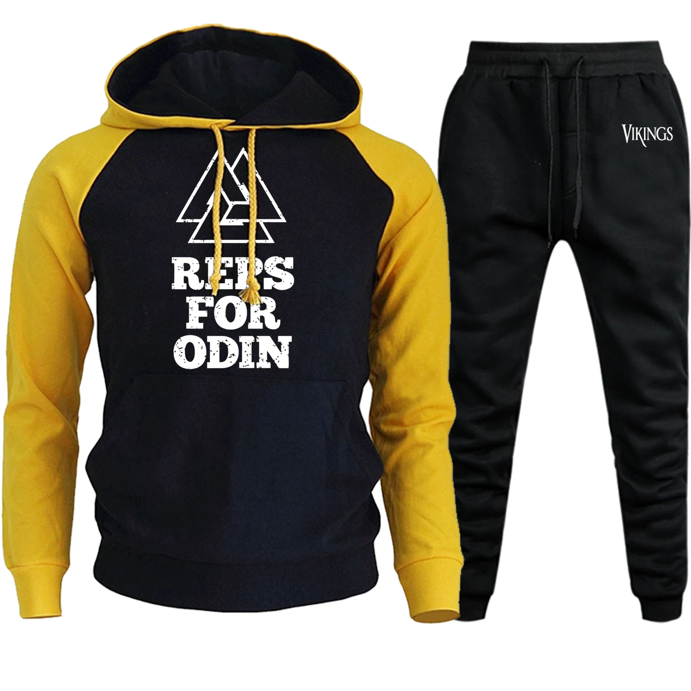 Reps For Odin Vikings Толстовка мужская мода реглан спортивная одежда Новинка Осень Зима хип хоп пуловер костюм толстовка+ брюки комплект из 2 предметов - Цвет: yellow black5