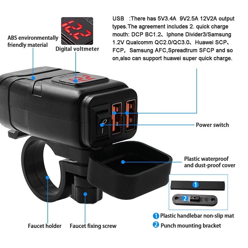 USB зарядное устройство для мотоцикла водонепроницаемый двойной USB быстрое изменение 3,0 адаптер питания Универсальная зарядка для телефонов IPAD планшеты