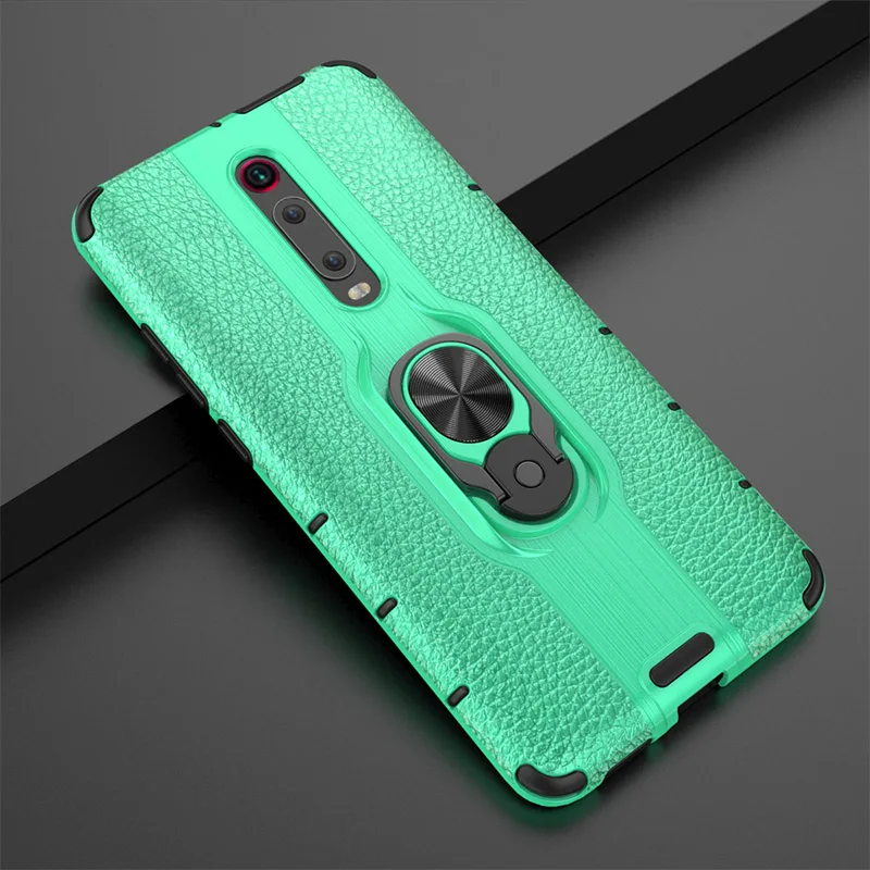 Green Автомобильный Магнитный чехол-держатель для Xiaomi Redmi Mi 9 T, чехол-бампер, противоударный чехол-подставка, автомобильный чехол для телефона с кольцом для Xiaomi Mi 9T Pro, чехол - Color: Green