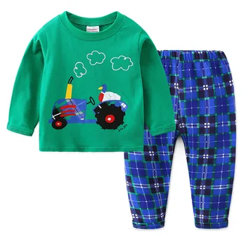 

Spring Autumn Children Kids Cotton Pajamas Set Long Sleeve Pyjamas Boys Sleepwear Suit Tractor Cartoon 2-7Y