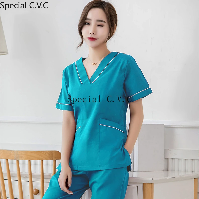 Женская модная красивая и здоровая униформа из чистого хлопка рубашка с V