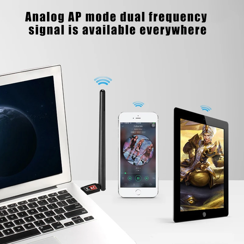 Wireless USB WiFi Networks Adapter with Antenna 5G Dual Band for Desktop PC Laptop VDX99