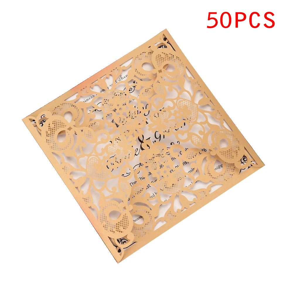Dark Gold 50 pieces/lot) European High-end Pink Wedding Invitation Card Laser Cut Floral Glittering Engagement Baptism Invitations - Цвет: Dark Gold
