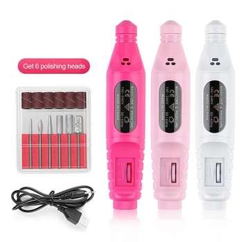 

6Pcs/Set USB Charging Professional Nail Polisher Nail Electric Drills File Acrylic Manicure Tool Pedicure Machine Nail Art Tools