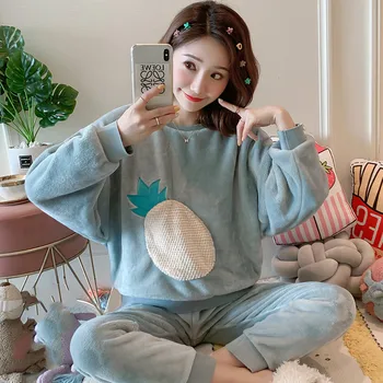 

Wholesale 2020 WAVMIT Autumn Winter Women Warm Flannel Pajama Set Thicken Girl Pyjama Set Long Sleeve Sleepwear Set Women Set