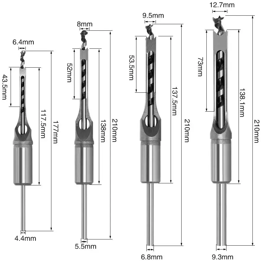 5PCS Hollow Chisel Mortise Drill Tool, Square Hole Drill Bit Tools Set - 1/4 5/16 3/8 7/16 1/2 5PCS Hollow Chisel Mortise Drill Tool, Square Hole Drill Bit Tools Set - 1/4 5/16 3/8 7/16 1/2