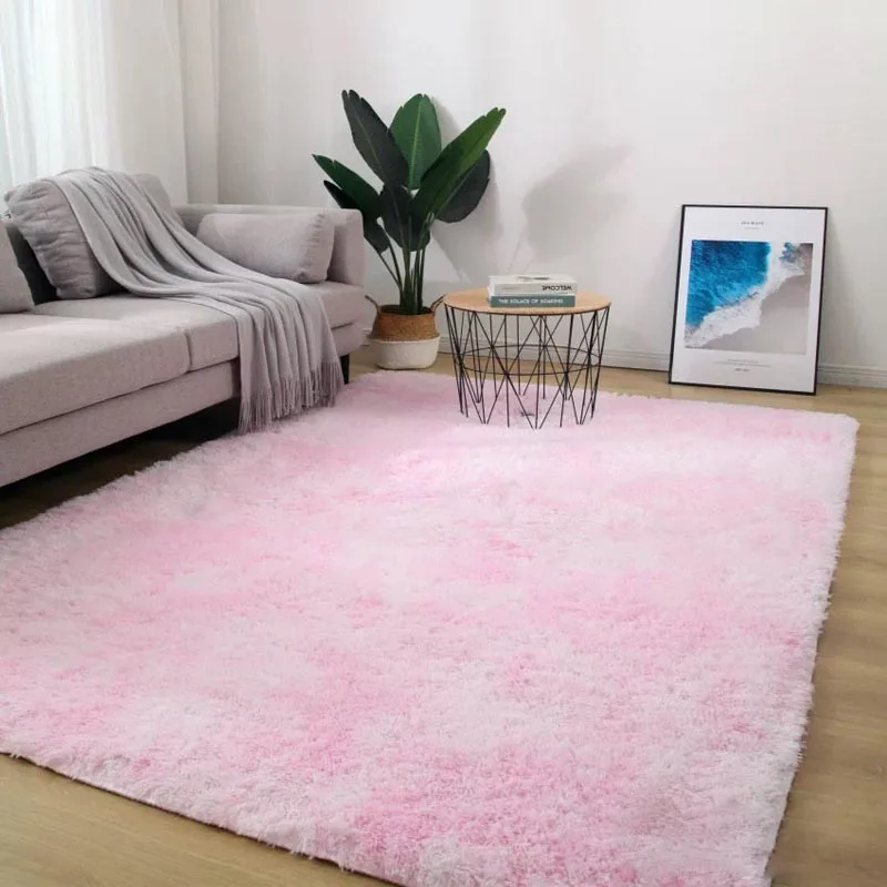 pink Европейский удлиненном плюше; ковер для Гостиная Спальня нескользящие носки-тапочки для новорожденных коврики моющиеся галстук крашения градиент Цвет ковер домашний декор - Цвет: pink