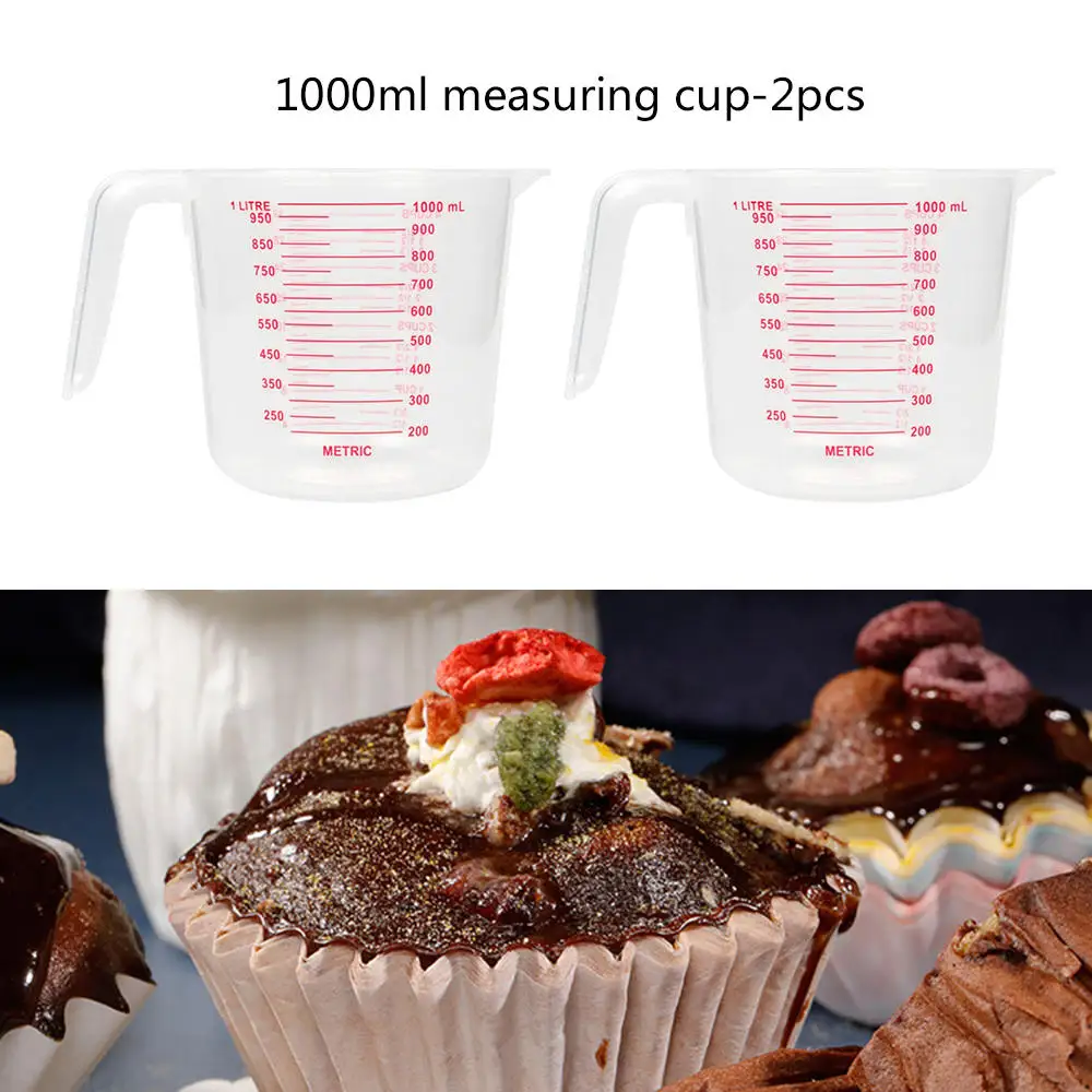 2pcs 1L Plastic Measuring Cup Clear Scale Kitchen Measuring Tools Bakery Bakeware Liquid Measure Container