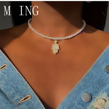 

MLING Vintage Gold Alloy Crystal Necklace Newest Claw Chain Fatima Hand Pendant Necklace