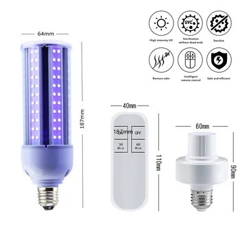 

Amazon hot sale UVC Ultraviolet disinfection lamp 30W UV-C Corn Light Bulb LED germicidal lamp remote comtrol timer sterilizer