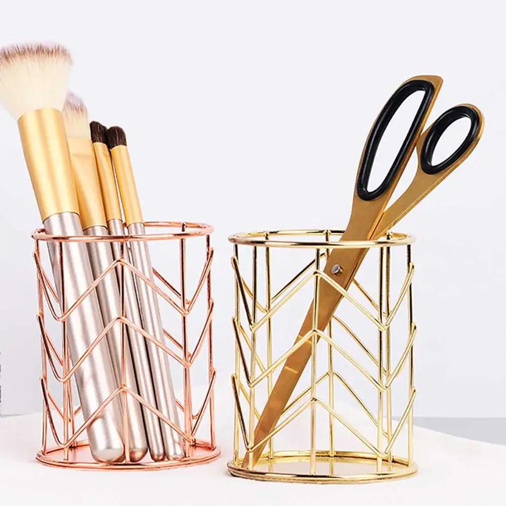 

Storage Rack Hollow Out Makeup Brush Pot Holder Organizer Iron Round Practical Pen Pencil Cupstationery Makeup Brush Pot Holder