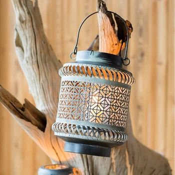 

Retro Metal Candle Holder Wrought Iron Lantern Tea Light Rustic Lamp Decor
