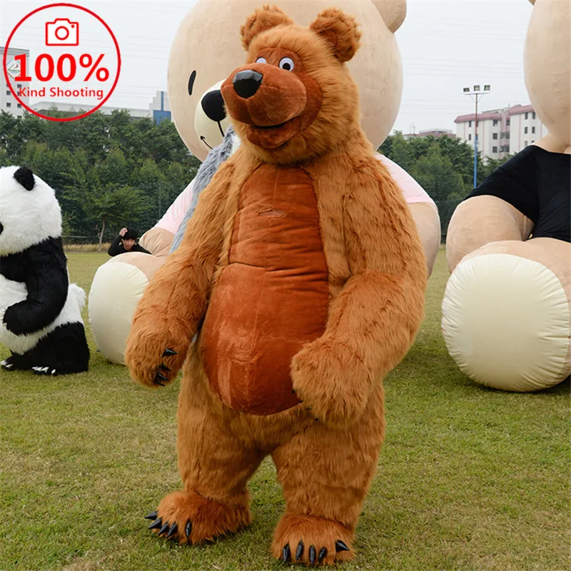 SAYGO Inflatable Cute Furry Plush Brown Bear Mascot Costume Fursuit Halloween Promotion Halloween Cosplay Party Dress Adult