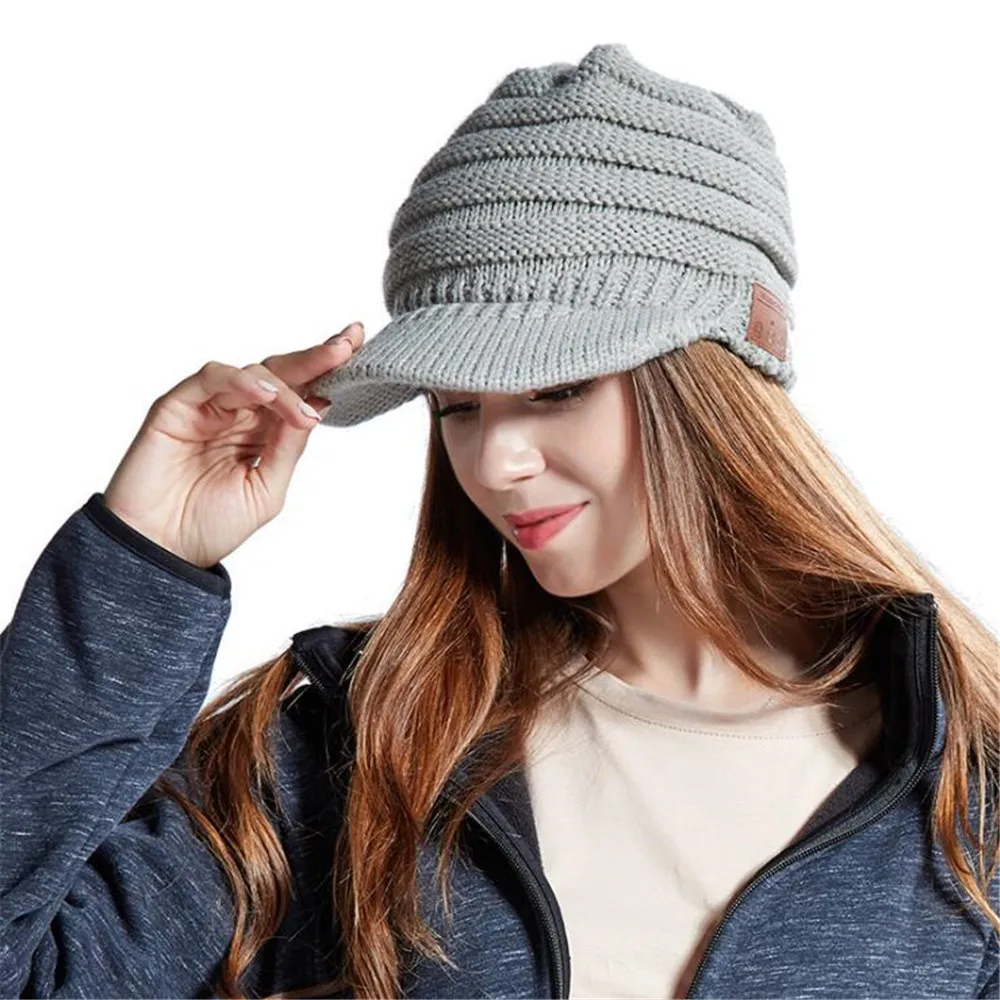 Модные женские Bluetooth вязаные наушники для девочек, Беспроводная музыкальная зимняя теплая шапка, встроенный HD стерео динамик для спорта на открытом воздухе - Цвет: Grey