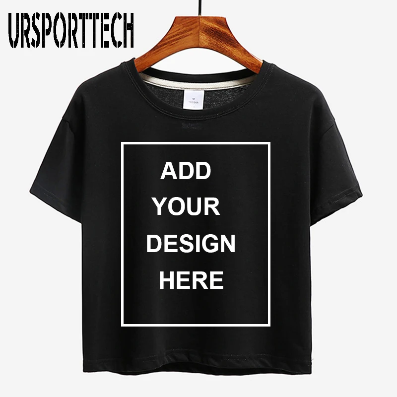 

customized t shirt logo printing Sexy Black Short Sleeve Crop Top Stretch Women's Print Shirt Summer Cotton Female Tops Tees