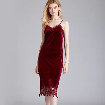 

YUWANNIAN Sleeeless Nightgown Sexy Home Wear Velvet Retro Slip Dress Summer Night Dress Sleepshirt for Party Can be Worn Outside