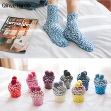 Cute girls' coral fleece socks women thickening warm winter soft floor socks with cute hairball Christmas gift socks dropship