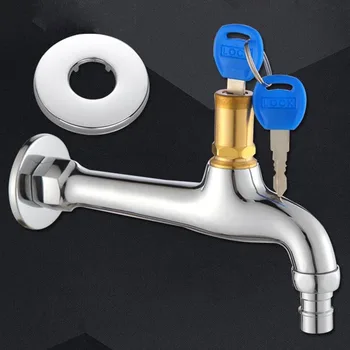 

Anti-theft Extended Brass Faucet with Lock and Key 1/2inch Inlet Washing Machine Faucets Cold Water lengthened Tap for Mop Pool