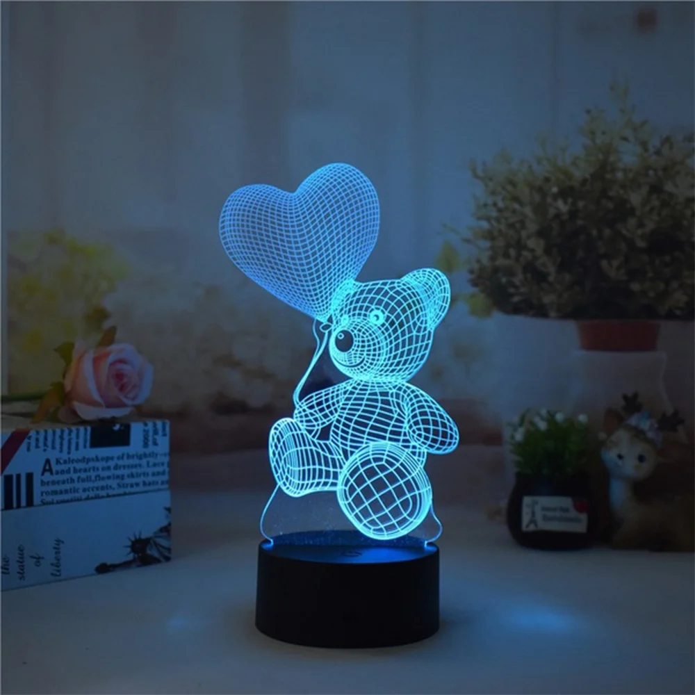 3D светильник s Мультфильм настольная лампа светодиодный Сердце Медведь USB современный декоративный Настольный светильник Ночной светильник подарок на день рождения Рождественский Декор