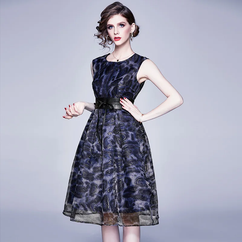 

Europe And America 2020 Spring New Style Repair Sleeveless Vest Skirt Organza Gold Mid-length Dress