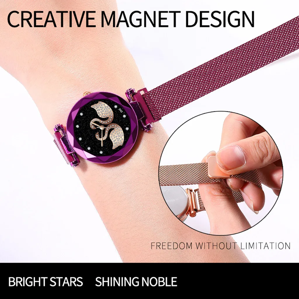 Лидер продаж женские часы с принтом двух лебедей женские часы с магнитной пряжкой звездное небо Роскошные Кварцевые часы Relogio Feminino# W