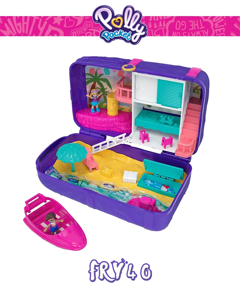 Мини-игрушки набор Polly Pocket бренд скрытые места пляж Vibes рюкзак забавные игрушки для малышей компактный чехол Мини Дом семья FRY39 для девочек