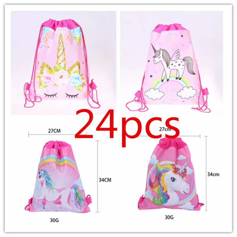 

24Pcs Unicorn Theme Non-woven Fabrics of Bag Drawstring Backpack Gift Bag Storage Bag boy favor school bags Party supplies