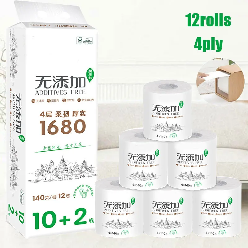 

12 Roll 4-ply Ultra Strong Toilet Paper Roll Bath Bathroom Tissue Soft White for Home New FS99