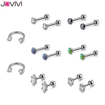 

JOVIVI Stainless Steel Stud Earrings Clear Cubic Zircon Teardrop Oval Barbell Tragus Cartilage Helix Ear Stud Earring Jewelry