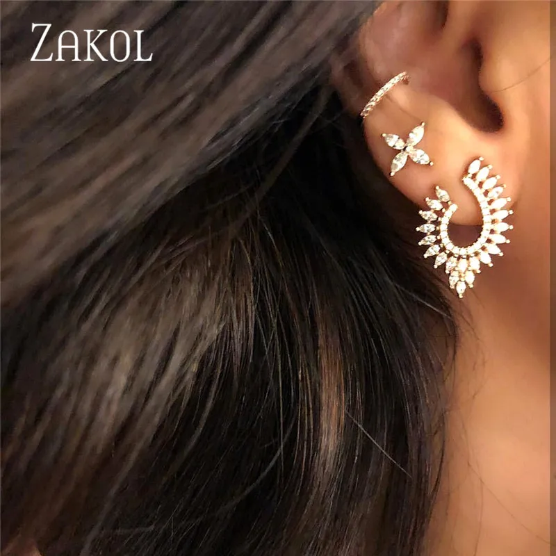 Женские серьги-гвоздики в форме листа с кубическим цирконием AAA, модные свадебные украшения FSEP2080