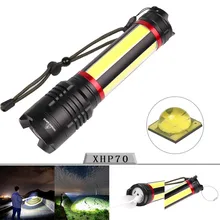 led flashlight zoomable  LED Flashlight Torch XHP70 + COB USB Rechargeable Waterproof Lamp Ultra Bright