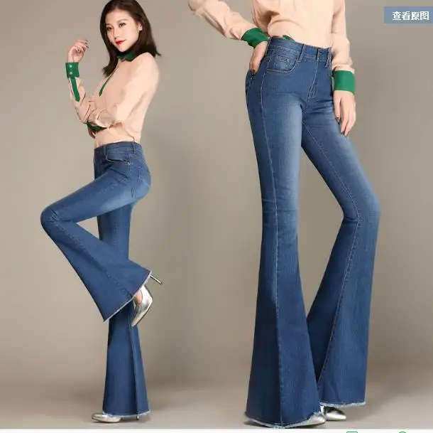 2020 new Tunic spring and autumn big flared pants cowgirl trousers stretch large size 26-32 high waist women's jeans LJ24 | Женская
