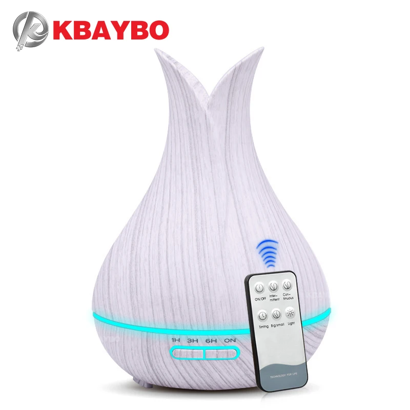 2019 New 400ML White Remote Control Ultrasonic Wood Grain Humidifier Aromatherapy Aroma Essential Oil Diffuser for Home Bebe