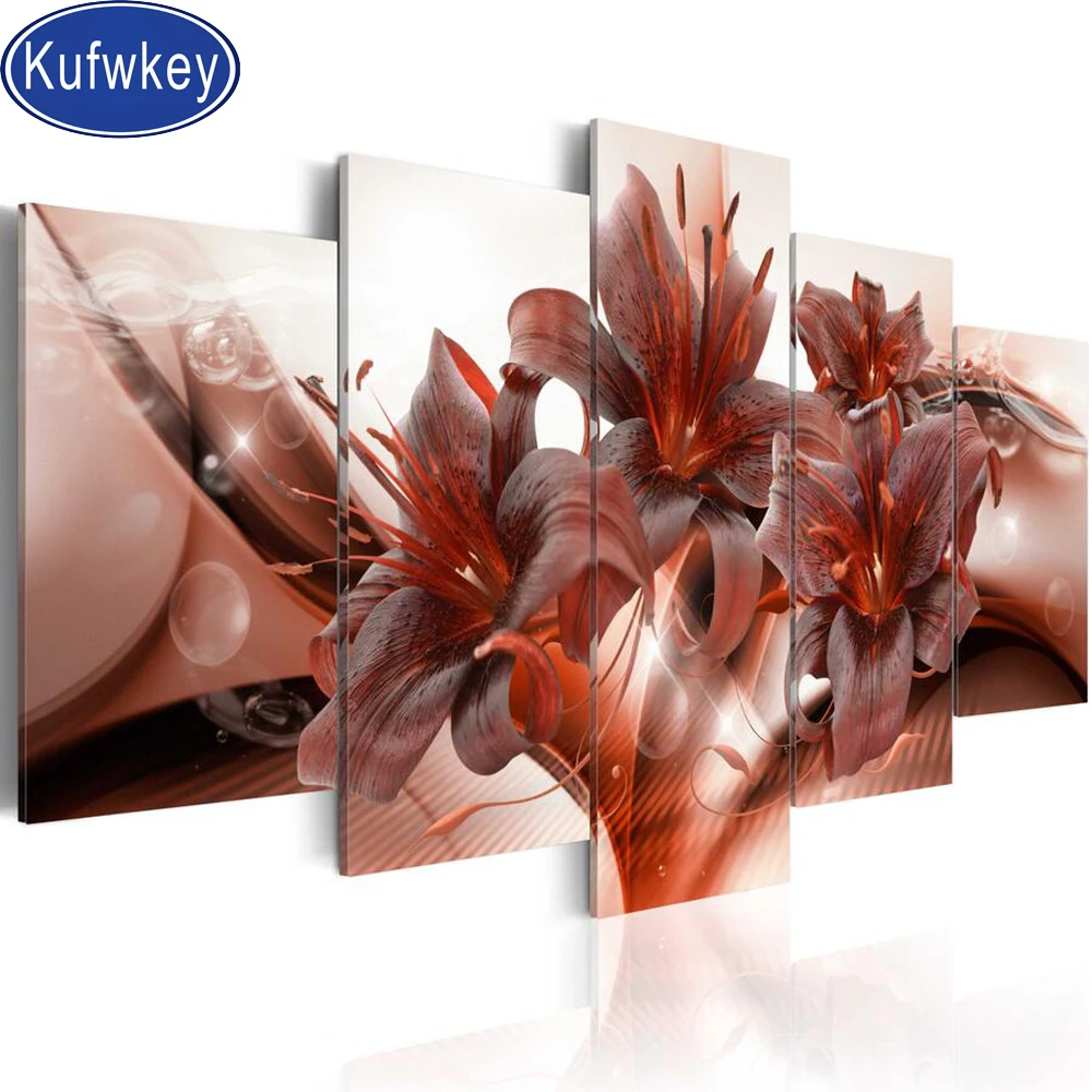 5 pcs diamond painting red Lily Flower 3d full square round drill mosaic cross stitch 5d embroidery kits home art | Дом и сад