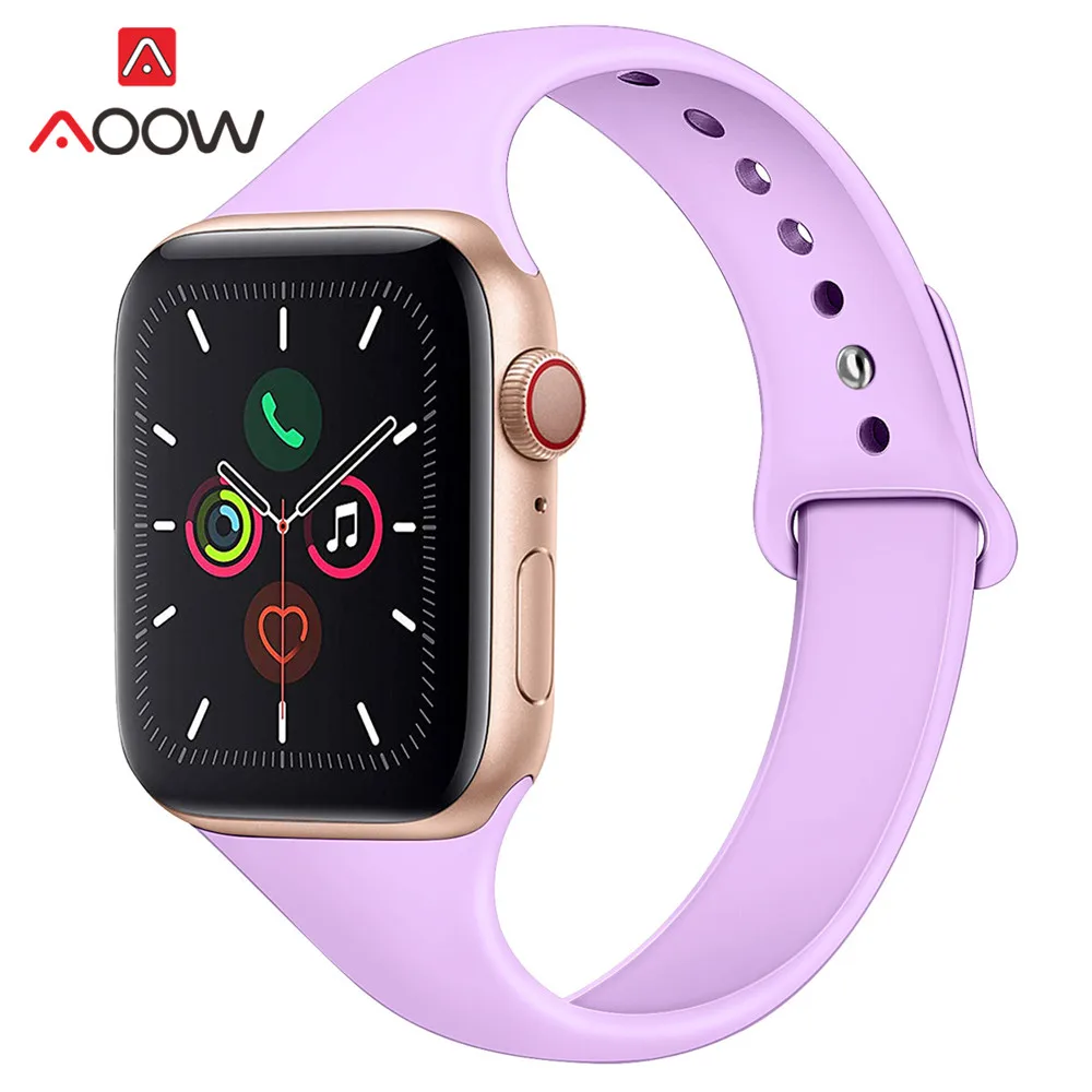 Тонкий силиконовый спортивный ремешок для Apple Watch 4, 5, 40 мм, 44, 38, 42 мм, мужской, женский, водонепроницаемый браслет, ремешок для часов iWatch 1, 2, 3 - Цвет ремешка: Light purple