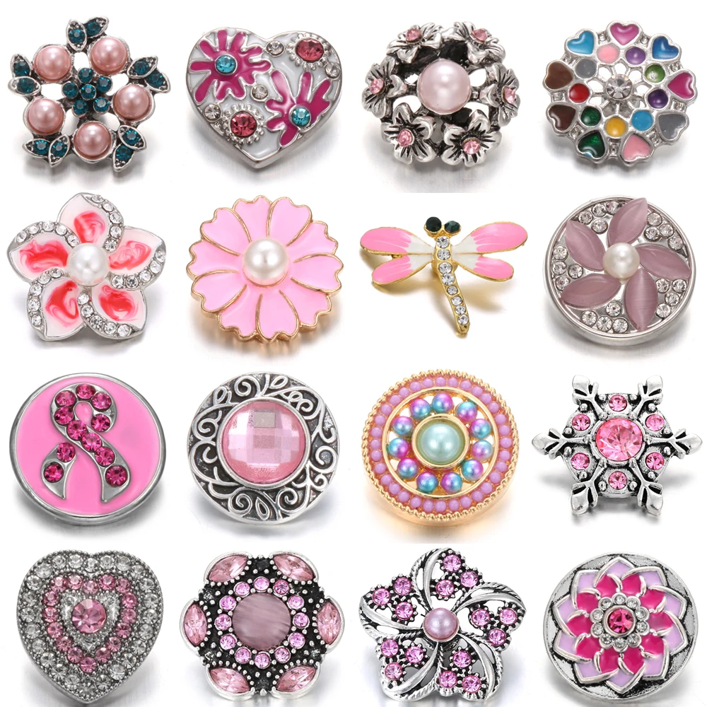 

6pcs/lot New Snap Jewelry 18mm Metal Snap Buttons Jewelry Rhinestone Panting Oil Buttons Fit 18mm Snap Bracelet Button Jewelry