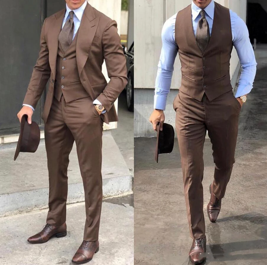 Classy Bruiloft Tuxedos Suits Slim Fit Bruidegom Voor Mannen 3 Stuks Bruidsjonkers Pak Mannelijke Goedkope Formele Zakelijke (Jas + vest + Broek)