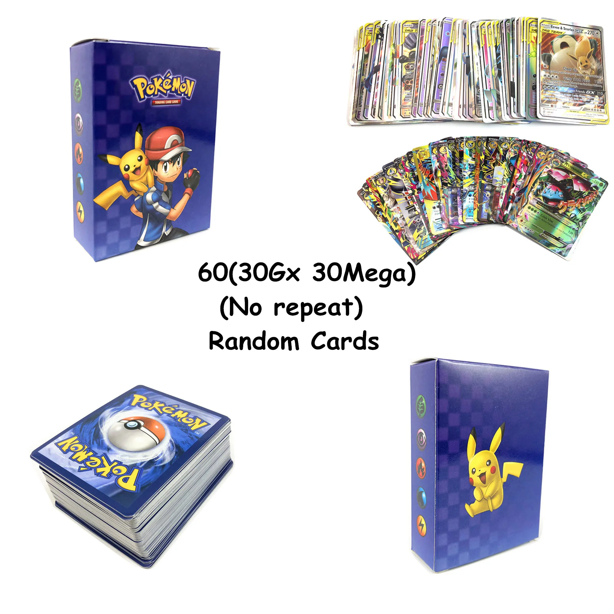 Высокое качество 25/50/100/200 игра коллекция торговой pokemones карты для забавы детей английскому языку детская gifted игрушка - Цвет: 60(30GX30MEGA)