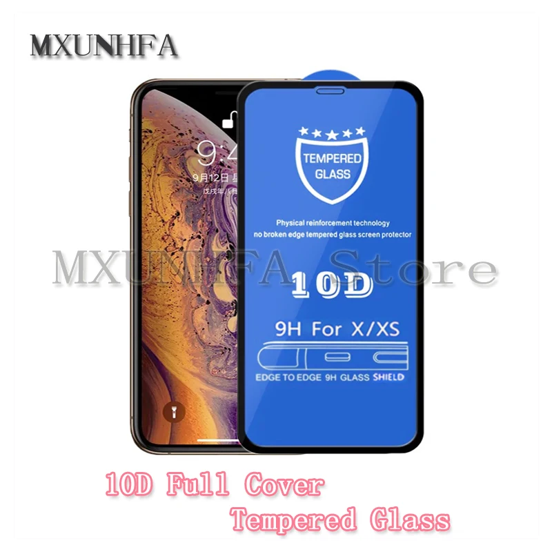Защитное стекло закаленное 10D для iPhone 11 Pro Max X XS XR 8 7 6 6S Plus 9H | Мобильные телефоны и