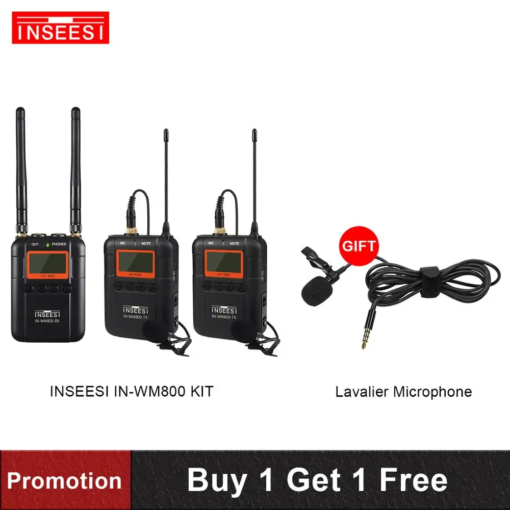 

IN-WM600/IN-WM800 Lavalier Wireless Microphone System UHF Dual-Channel with LCD Screen for Canon Nikon DSLR Camera Camcorder