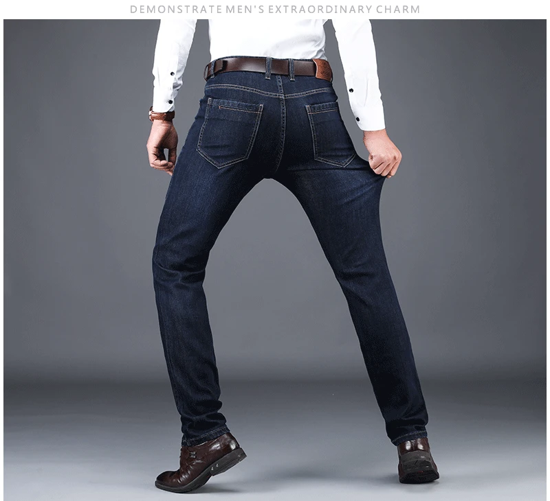 Осень-зима джинсы Для мужчин прямые Slim Fit Брюки стрейч плотные джинсовые штаны джинсы деловые, casual для Для мужчин большие Размеры высокое качество
