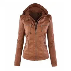 Женская куртка из искусственной кожи, осенняя мотоциклетная куртка размера плюс, женская кожаная куртка с капюшоном, Повседневная Уличная