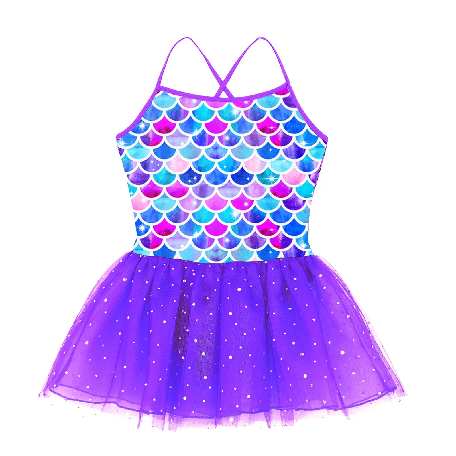 

Kids Girls Princess Mermaid Costume Fish Scales Glitter Mermaid Ballet Tutu Dancewear Dress Children Cosplay Party Dress Up